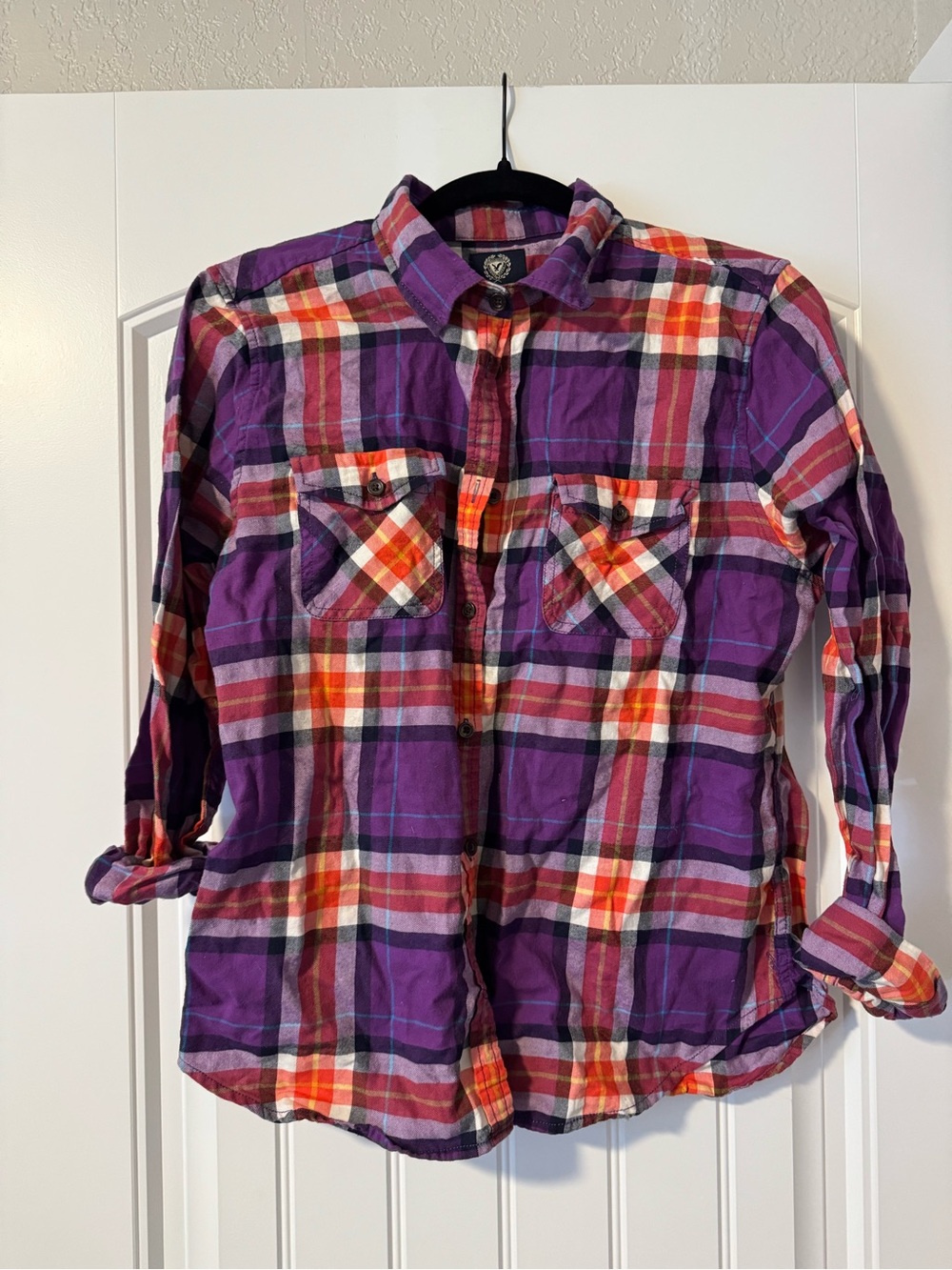 American Eagle Outfitters Purple Plaid Button-Down Shirt